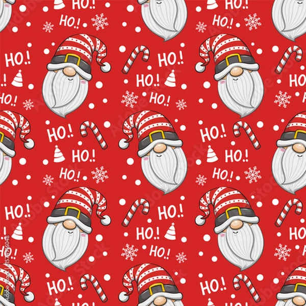 Obraz Seamless Pattern Merry Christmas With Head Santa Claus And Candy Cane, Vector Cartoon Illustration