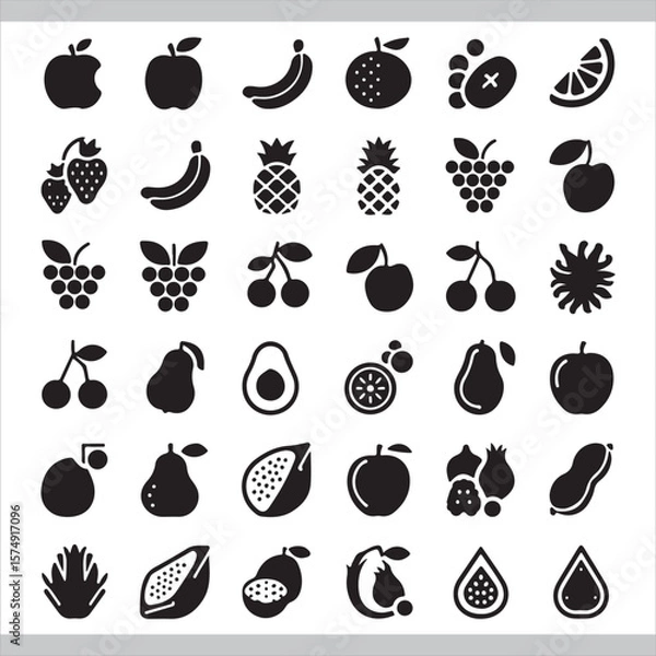 Fototapeta Collection of Silhouette Fruit Icons Representing a Variety of Fresh and Healthy Choices for Design and Culinary Projects