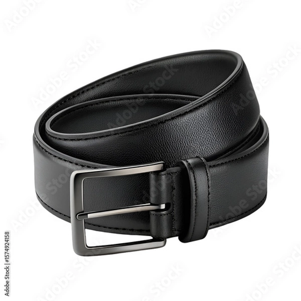 Fototapeta Black leather belt isolated on transparent background perfect for fashion accessories and clothing design
