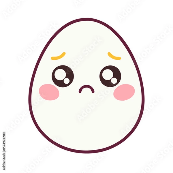 Fototapeta Worried Egg Kawaii Vector Icon – Cute Cartoon Egg with Anxious Expression, Blushing Cheeks