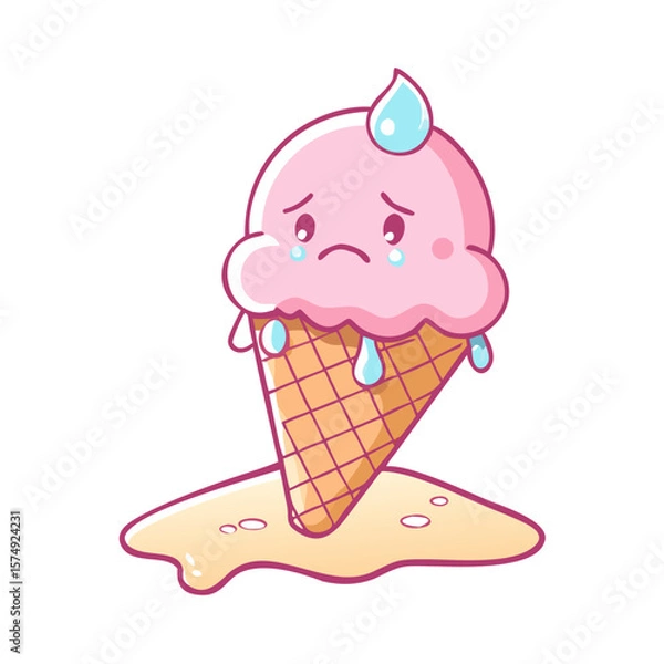 Fototapeta  Crying Ice Cream Vector Icon – Sad Melting Scoop with Kawaii Tears