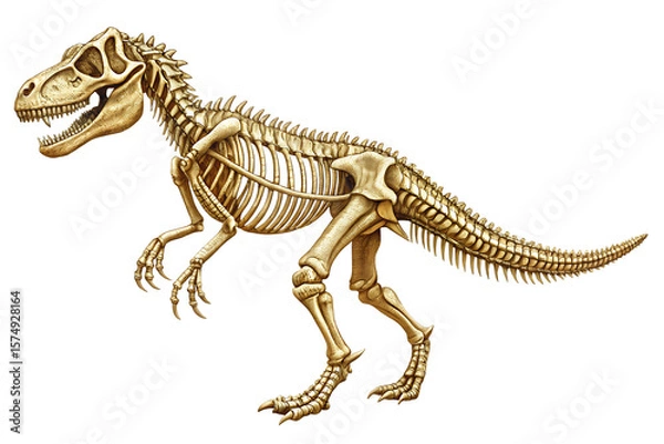 Fototapeta Detailed Tyrannosaurus Rex skeleton in a vintage stippled illustration style isolated on a transparent background