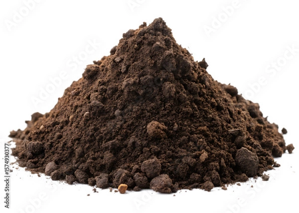 Fototapeta Pile of dark brown soil with visible clumps and fine particles isolated on a transparent background dirt
