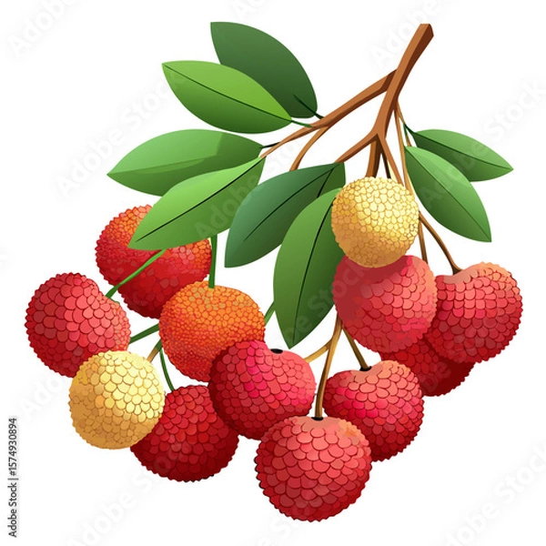 Fototapeta litchi hangs on a branch white background