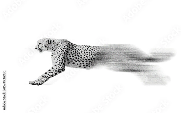 Fototapeta Glitch art cheetah in motion: digital distortion and scan line effect for speed concept PNG