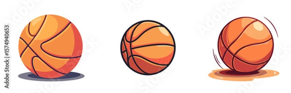 Fototapeta Deflated basketball on court in three stages of inflation  