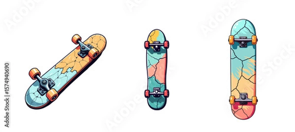 Fototapeta Cracked skateboard deck in colorful design with modern shape  