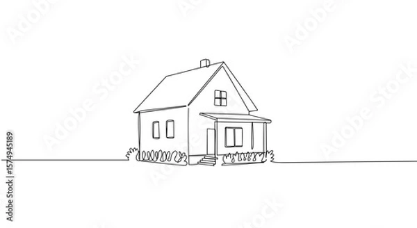 Fototapeta Simple line drawing of a house isolated on transparent background  