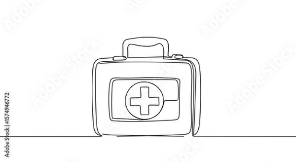 Fototapeta First aid kit line drawing on transparent background  