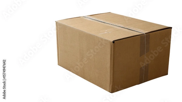 Fototapeta A single cardboard shipping box sealed with tape isolated on a transparent background isolated on transparent background