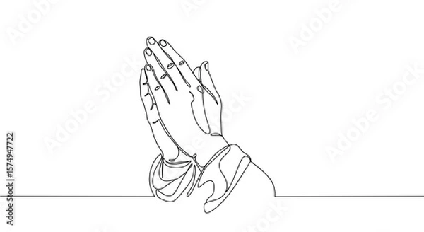 Fototapeta Praying hands outline drawing isolated on transparent background
