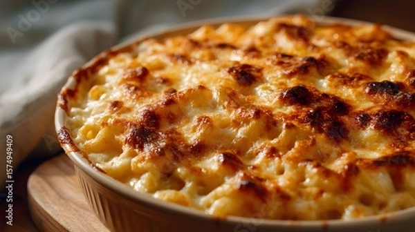 Fototapeta Decadent Baked Mac and Cheese with a Perfect Crispy Caramelized Crust Presented in a High-Resolution Close-Up Shot for Gourmet Food Enthusiasts
