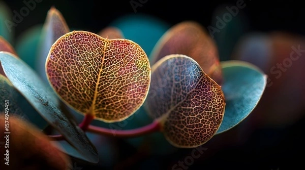 Fototapeta Ultra-Detailed Macro Photography of Vibrant Eucalyptus Leaves with Exquisite Shallow Depth of Field Emphasizing Natural Textures and Softness