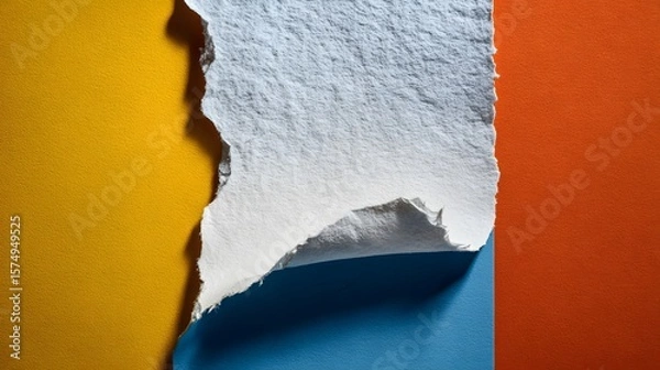Fototapeta Artful Composition of a Pristine Sheet with Vibrant Backdrop and Naturally Torn Edge Using High-Detail 3D Techniques in Creative Concept Photography