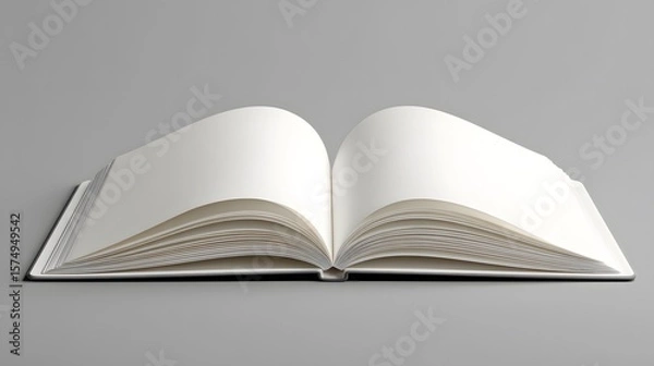 Fototapeta Elegant Display of a Pristine Open Notebook on a Cool Gray Background with Emphasized Simplicity and Creative Ambience