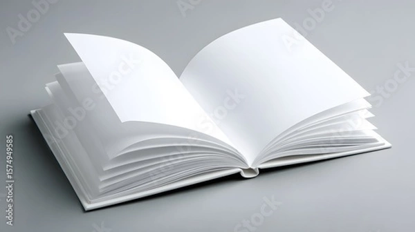 Fototapeta Elegant Display of a Pristine Open Notebook on a Cool Gray Background with Emphasized Simplicity and Creative Ambience