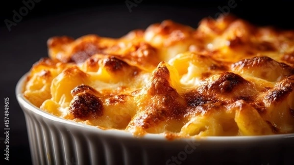Fototapeta Decadent Baked Mac and Cheese with a Perfect Crispy Caramelized Crust Presented in a High-Resolution Close-Up Shot for Gourmet Food Enthusiasts