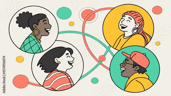 Fototapeta Diverse team collaboration communication connection networking happy people illustration design vector art