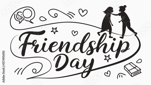 Fototapeta Friendship day celebration vector illustration with friends and book for greeting card design idea