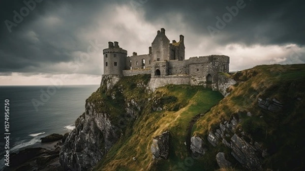 Obraz Coastal Ruin Castle with Dramatic Sky.