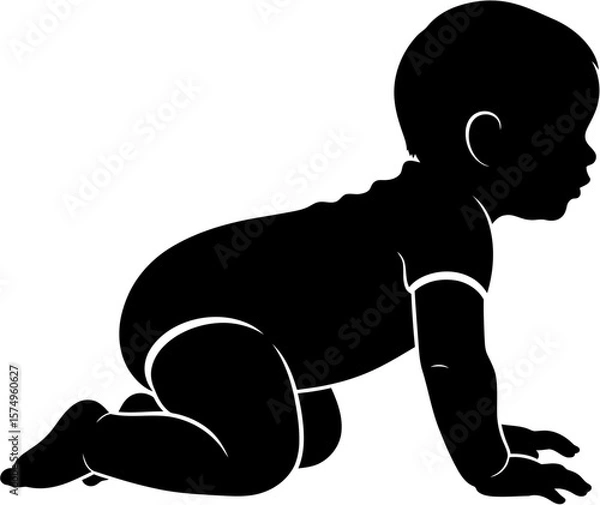 Fototapeta Adorable Baby Silhouette Crawling High-Resolution EPS Vector Illustration for Design Projects