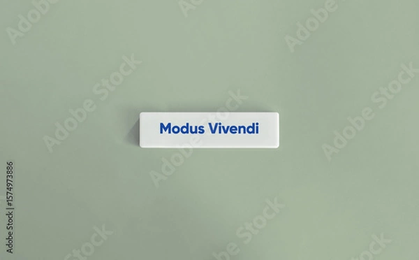 Fototapeta Modus Vivendi Latin Phrase on Minimal Sage Green Background with Letter Tile Design