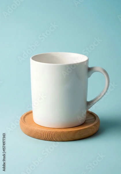 Fototapeta Minimal ceramic mug mockup with coaster for branding, coffee shop design or product presentation visuals