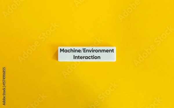 Fototapeta Machine Environment Interaction Concept on Minimal Yellow Tile Background