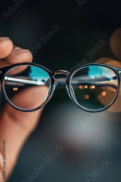 Obraz Close-up of hands holding round eyeglasses
