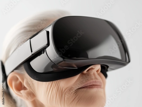Obraz Senior woman exploring virtual reality at home