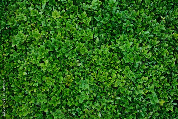 Fototapeta  A vibrant tapestry of small, interlocking green leaves, forming a dense and uniform natural pattern.