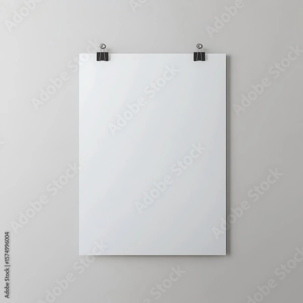 Fototapeta Blank white poster hanging against a neutral wall, ready for your design or creative message with minimalist presentation.