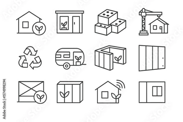Obraz Sustainable building icons with eco-friendly and recycling symbols