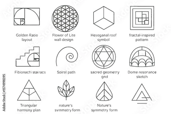 Obraz Sacred geometry patterns: fibonacci, fractal, and hexagonal designs