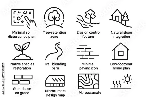 Obraz Minimalist environmental design icons for sustainable landscaping concepts