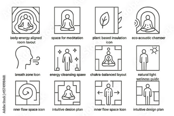 Obraz Meditation and wellness icons: space, energy, design, natural light, insulation