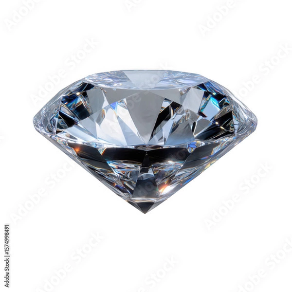 Fototapeta Sparkling faceted diamond gemstone isolated on transparent background