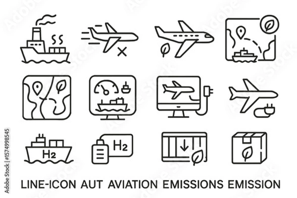 Obraz Eco-friendly transport icons featuring aviation and maritime emission concepts