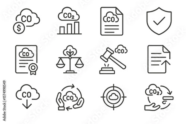 Obraz Carbon emissions and co2 reduction icons with cloud and eco-friendly concepts
