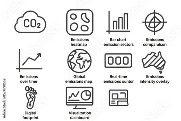 Obraz Infographic illustrating various emission data visualization techniques