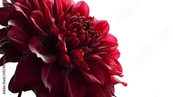 Fototapeta Contemporary Artistic Rendering of a Minimalist Red Dahlia with Intense Burgundy Petals and Striking Contrast on a Stark White Foundation Emphasizing Modern Abstraction