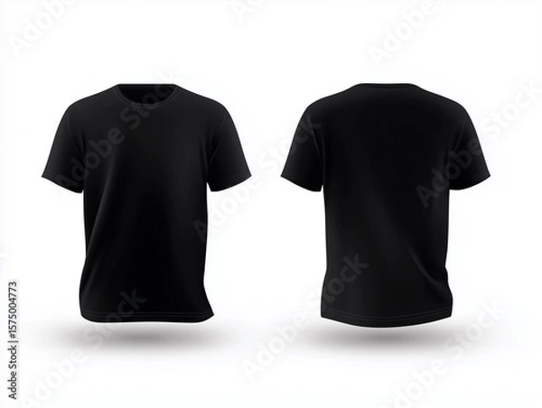 Fototapeta black tshirt mockup front and back views on white background vector template for apparel