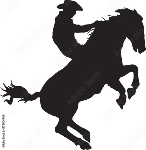 Obraz Cowboy on a Bucking Bronc Rodeo Horse Rider Silhouette Vector Illustration on Transparent Background