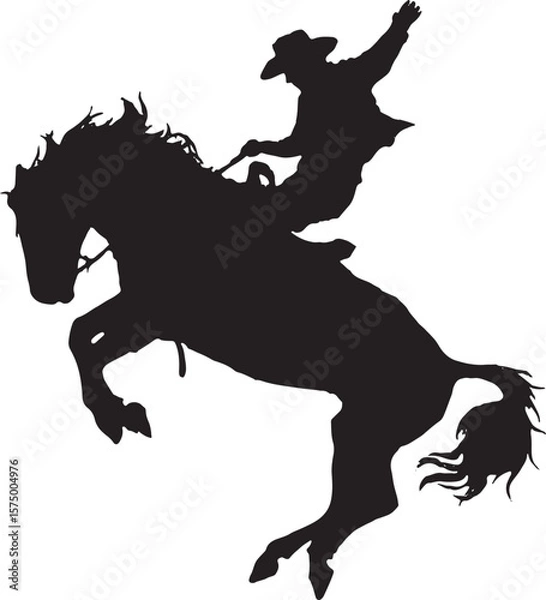 Obraz Cowboy on a Bucking Bronc Rodeo Horse Rider Silhouette Vector Illustration on Transparent Background