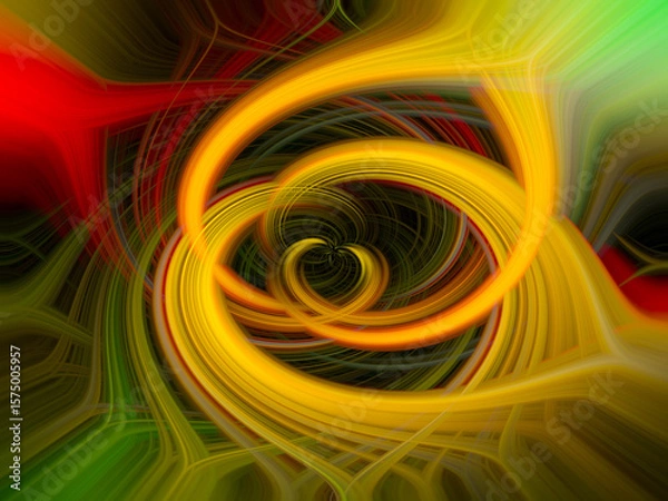 Fototapeta abstract fractal background. horizontal heart shape green charm enclosed by dark frame. colorful, fantasy light fiber shape. Twirl effect, Valentines, Twirl effect, flow, direction,, green, red, orang