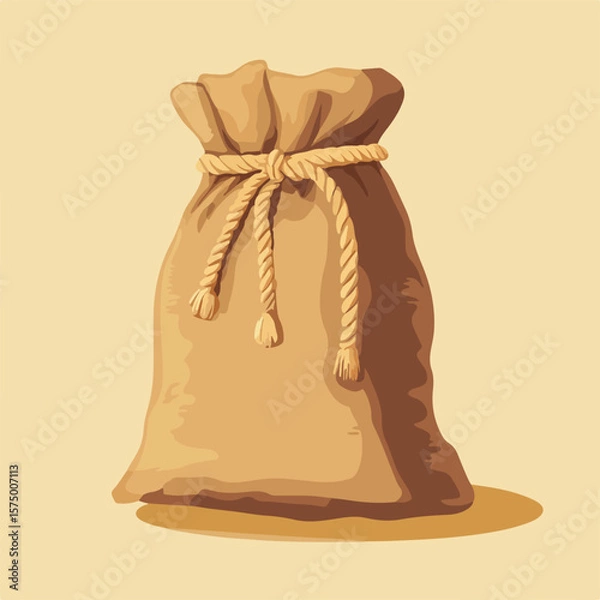 Fototapeta Brown Sack Closed with Rope Flat Vector Illustration