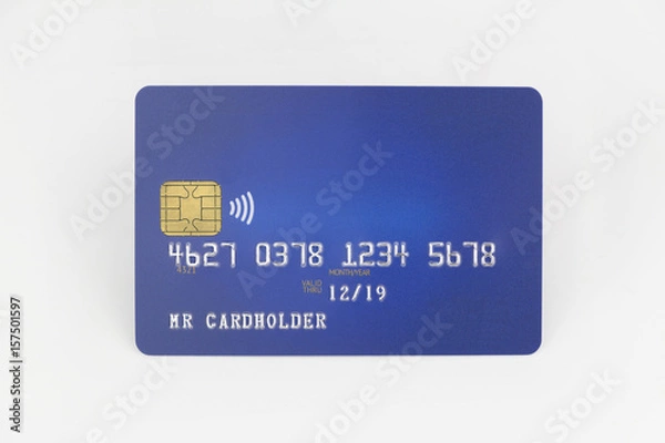 Fototapeta Pusta niebieska karta kredytowa na białym tle