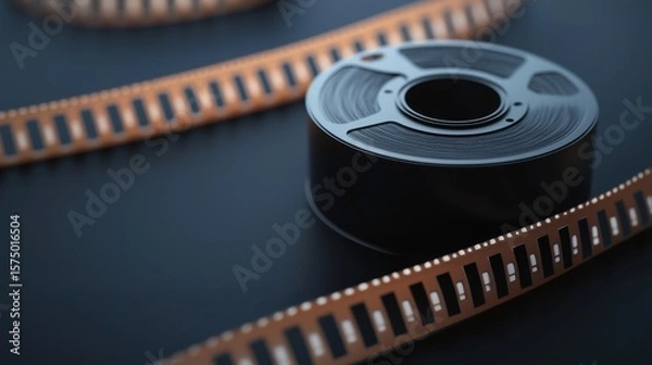 Fototapeta Macro SFilm Reel with Delicate Perforations Against a Dark Background