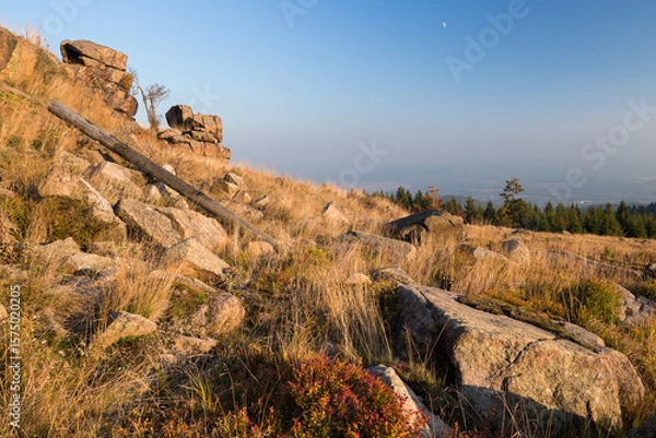 Fototapeta View from a top of the Ore Mountains in Czech Republic at sunset