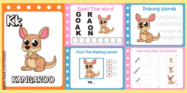 Obraz worksheets pack for kids a kangaroo vector.